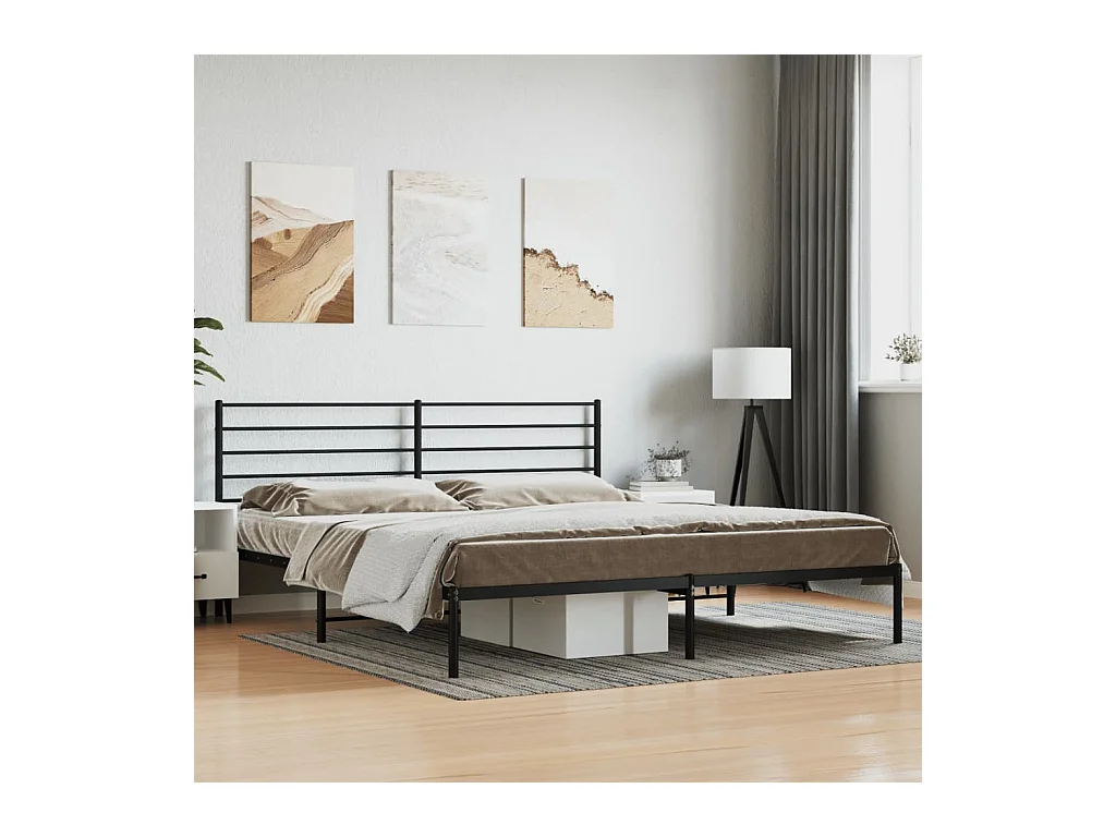 Lit double | Lit adulte | Cadre de lit métal avec tête de lit noir 200x200cm