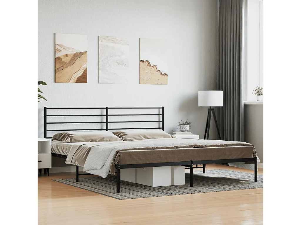 Lit double | Lit adulte | Cadre de lit métal avec tête de lit noir 200x200cm