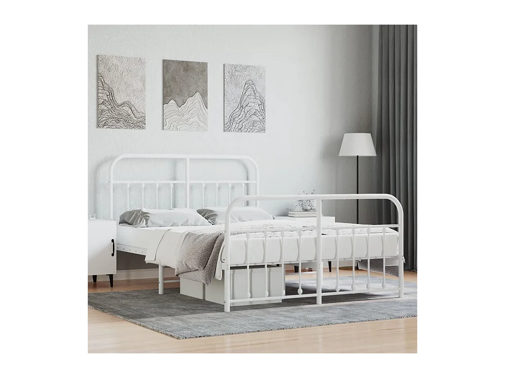 Lit double | Lit adulte | Cadre de lit métal et pied de lit blanc 140x190 cm