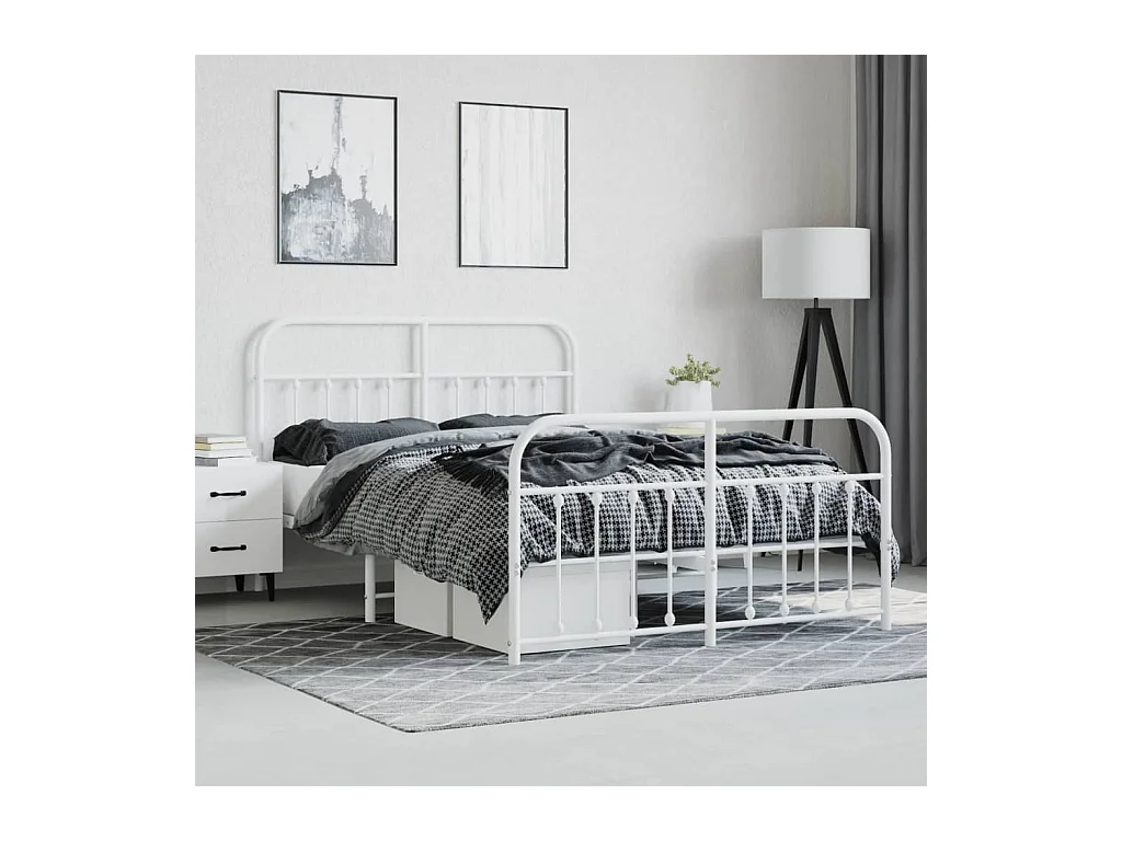 Lit double | Lit adulte | Cadre de lit métal et pied de lit blanc 140x190 cm