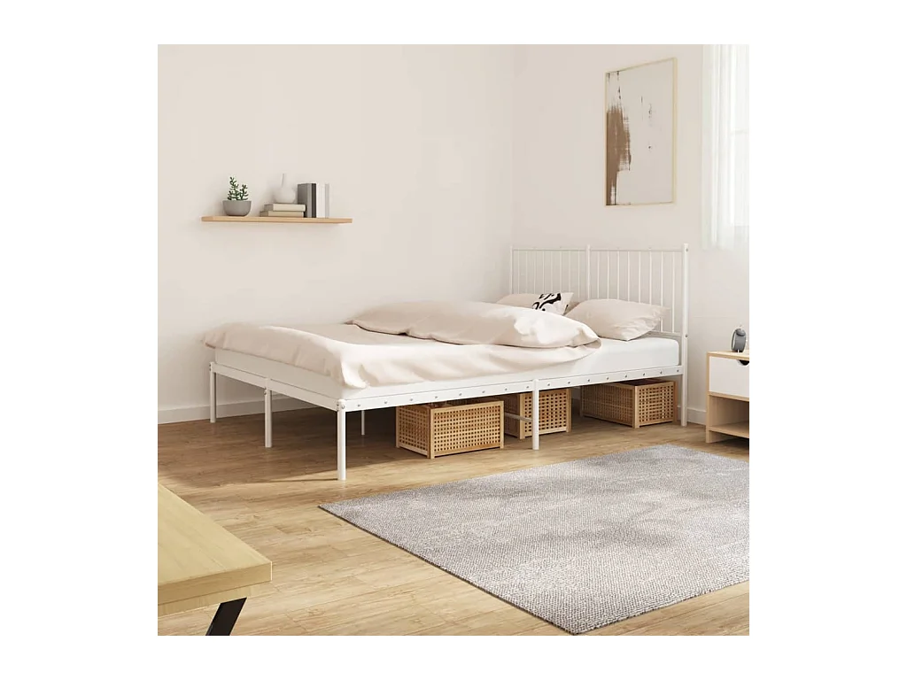 Lit double | Lit adulte | Cadre de lit métal et tête de lit blanc 140x200 cm
