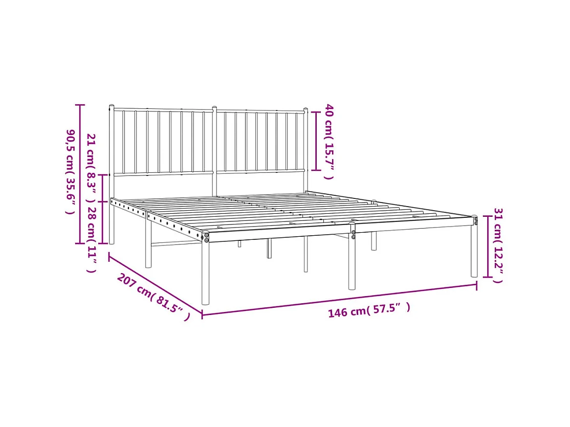 Lit double | Lit adulte | Cadre de lit métal et tête de lit blanc 140x200 cm
