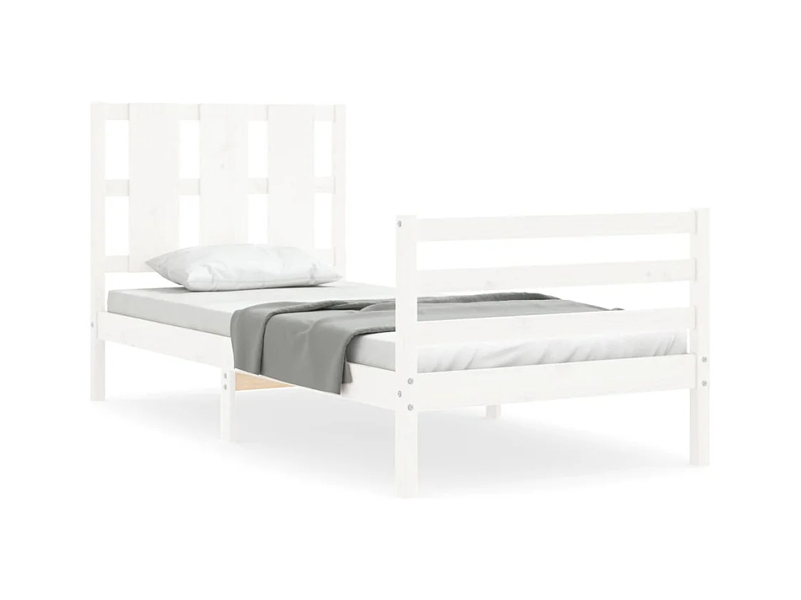 Lit simple | Lit adulte, enfant | Cadre de lit blanc bois massif 75x190 cm