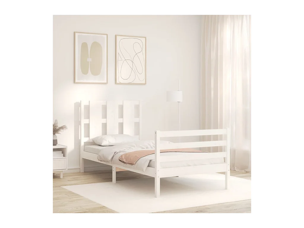 Lit simple | Lit adulte, enfant | Cadre de lit blanc bois massif 75x190 cm