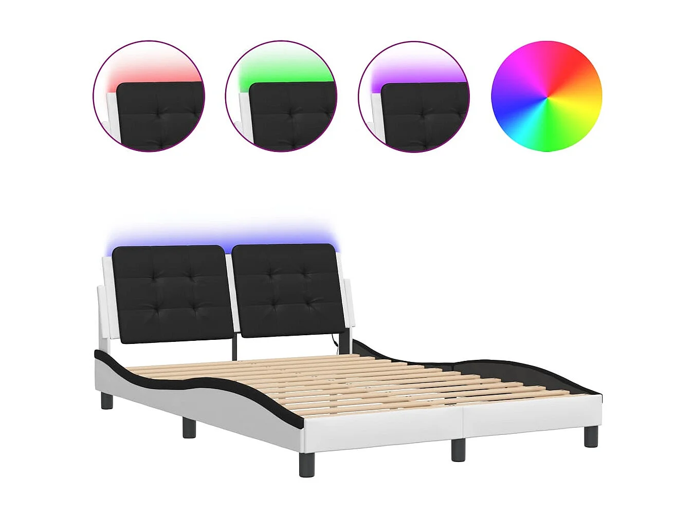 Bedframe | Eenpersoonsbed met LED zonder matras "Zadar" wit en zwart 120x200 cm