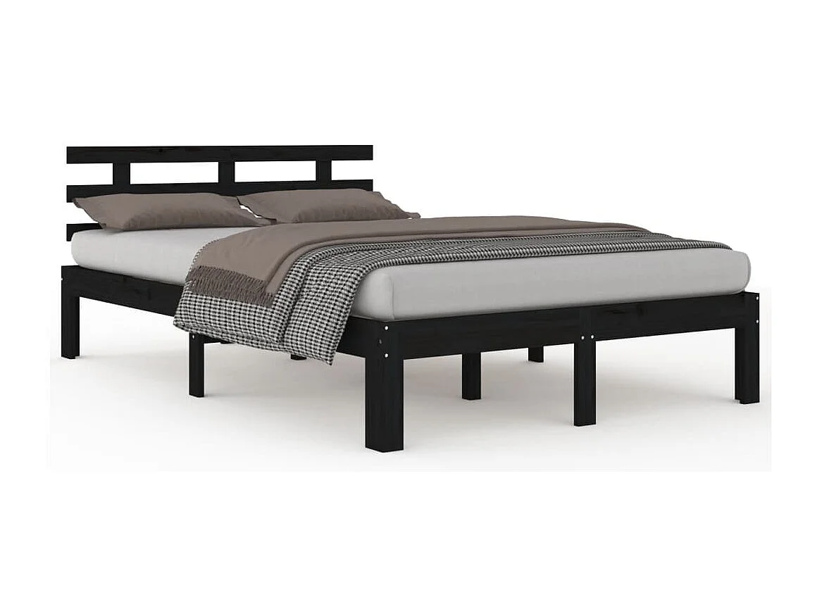 Lit double | Lit adulte | Cadre de lit noir bois massif 200x200 cm