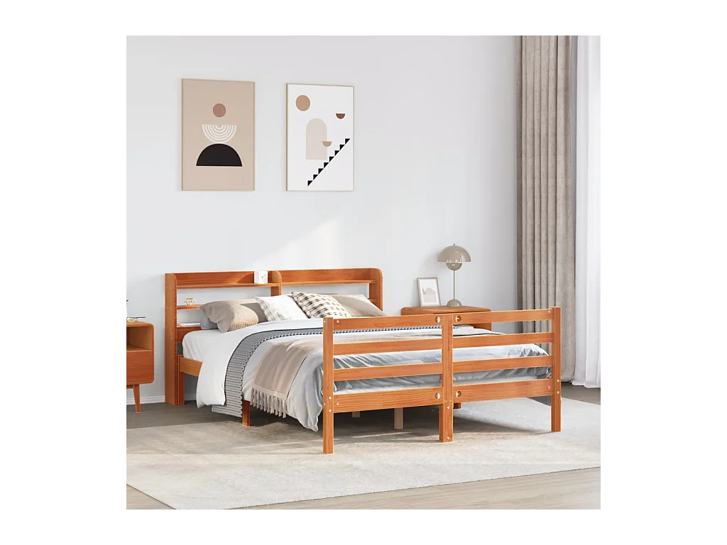 Lit double | Lit adulte | Cadre de lit cire marron 150x200cm bois pin massif