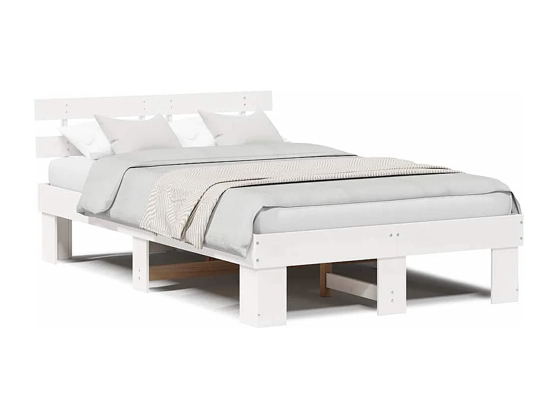 Lit double | Lit adulte | Cadre de lit Blanc 135x190 cm Bois de pin massif
