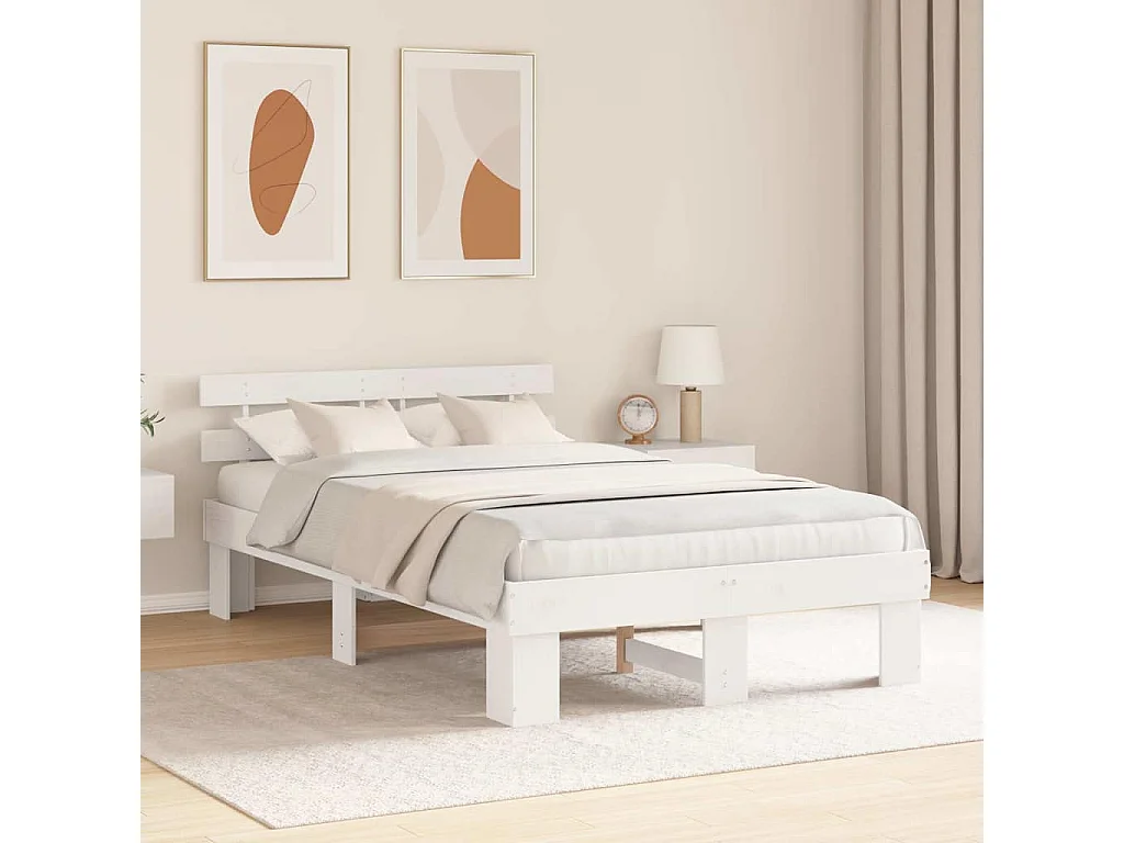 Lit double | Lit adulte | Cadre de lit Blanc 135x190 cm Bois de pin massif