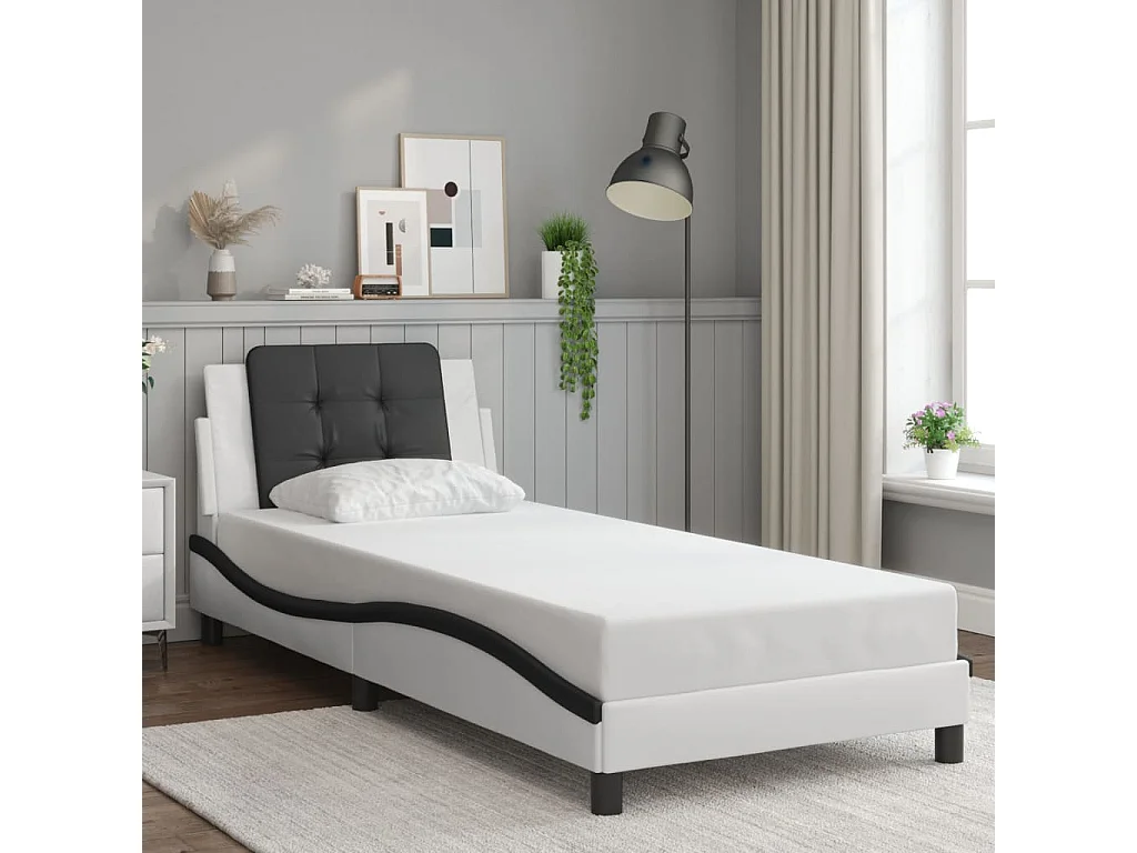 Lit simple | Lit adulte, enfant | Cadre de lit avec LED blanc et noir 90x190 cm