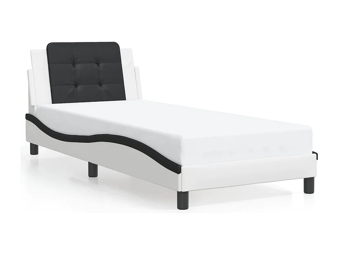 Lit simple | Lit adulte, enfant | Cadre de lit avec LED blanc et noir 90x190 cm