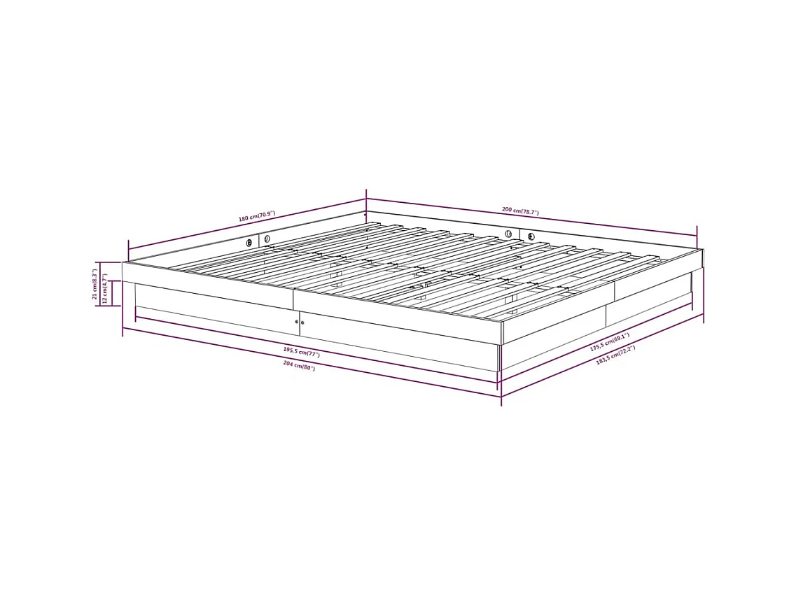 Lit double | Lit adulte | Cadre de lit blanc bois massif 180x200 cm