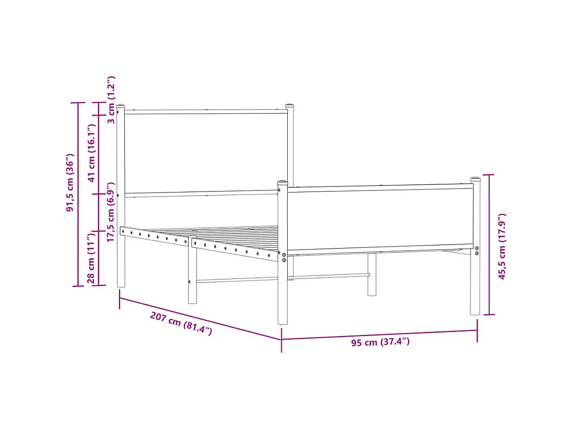 Lit simple | Lit adulte, enfant | Cadre de lit en métal chêne sonoma 90x200 cm