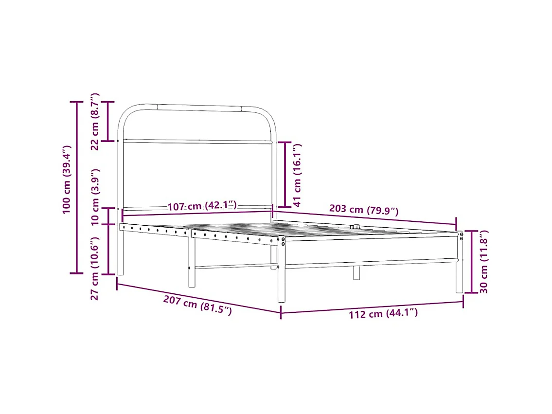 Lit simple | Lit adulte, enfant | Cadre de lit 107x203 cm chêne fumé bois ingénierie