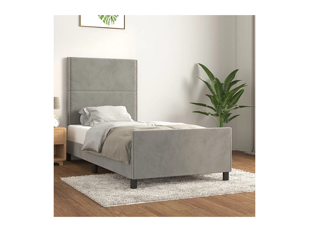 Lit simple | Lit adulte, enfant | Cadre de lit gris clair 80x200 cm velours