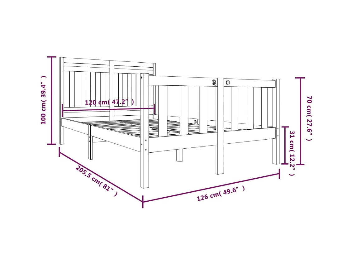 Lit simple | Lit adulte, enfant | Cadre de lit bois massif 120x200 cm