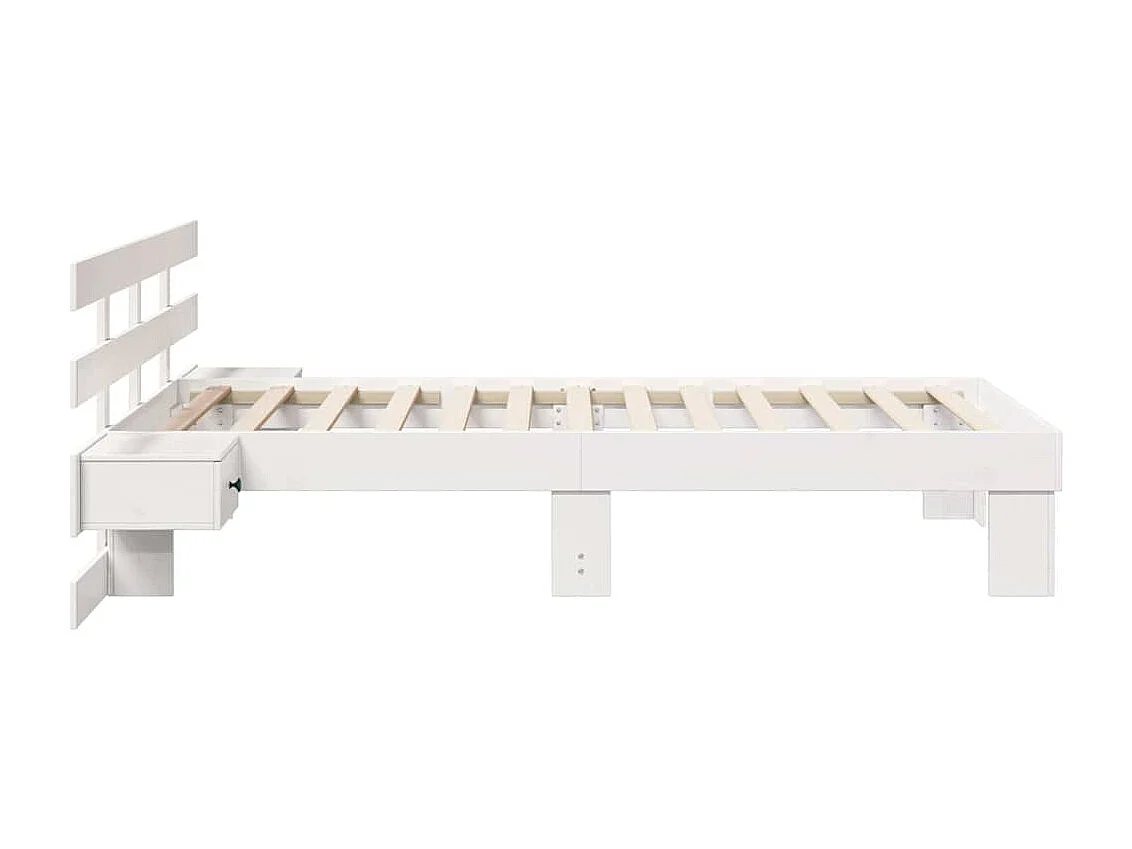 Lit simple | Lit adulte, enfant | Cadre de lit avec tiroir Blanc 90x200 cm Bois massif en pin