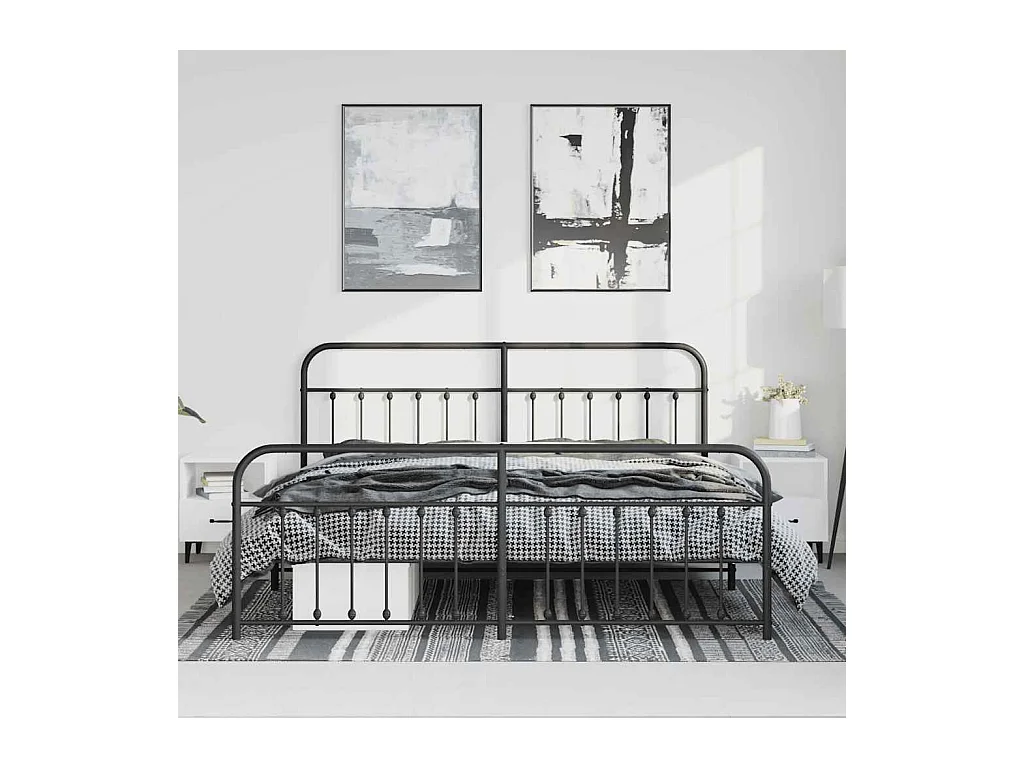 Lit double | Lit adulte | Cadre de lit métal avec pied de lit noir 183x213cm