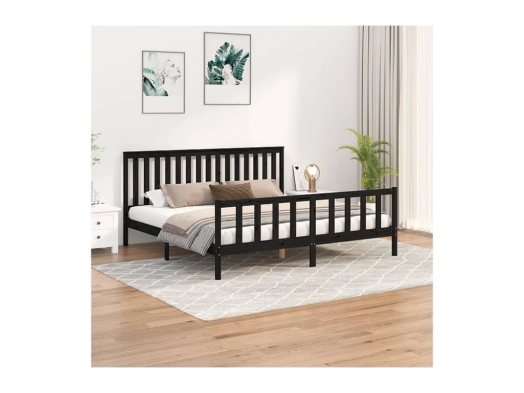 Lit double | Lit adulte | Cadre de lit noir 200x200 cm bois massif de pin