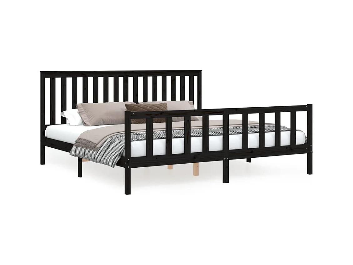 Lit double | Lit adulte | Cadre de lit noir 200x200 cm bois massif de pin