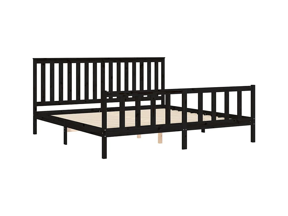Lit double | Lit adulte | Cadre de lit noir 200x200 cm bois massif de pin