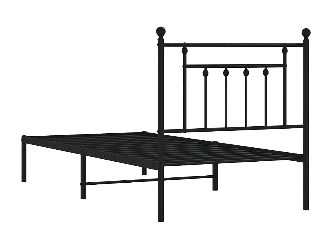 Lit simple | Lit adulte, enfant | Cadre de lit métal avec tête de lit noir 90x190 cm
