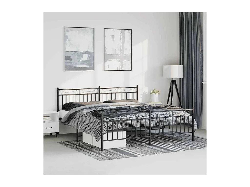 Lit double | Lit adulte | Cadre de lit métal avec pied de lit noir 183x213cm
