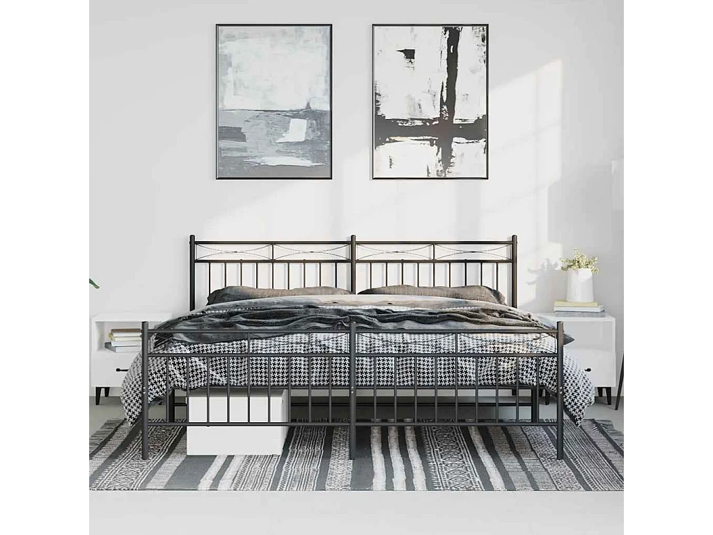 Lit double | Lit adulte | Cadre de lit métal avec pied de lit noir 183x213cm