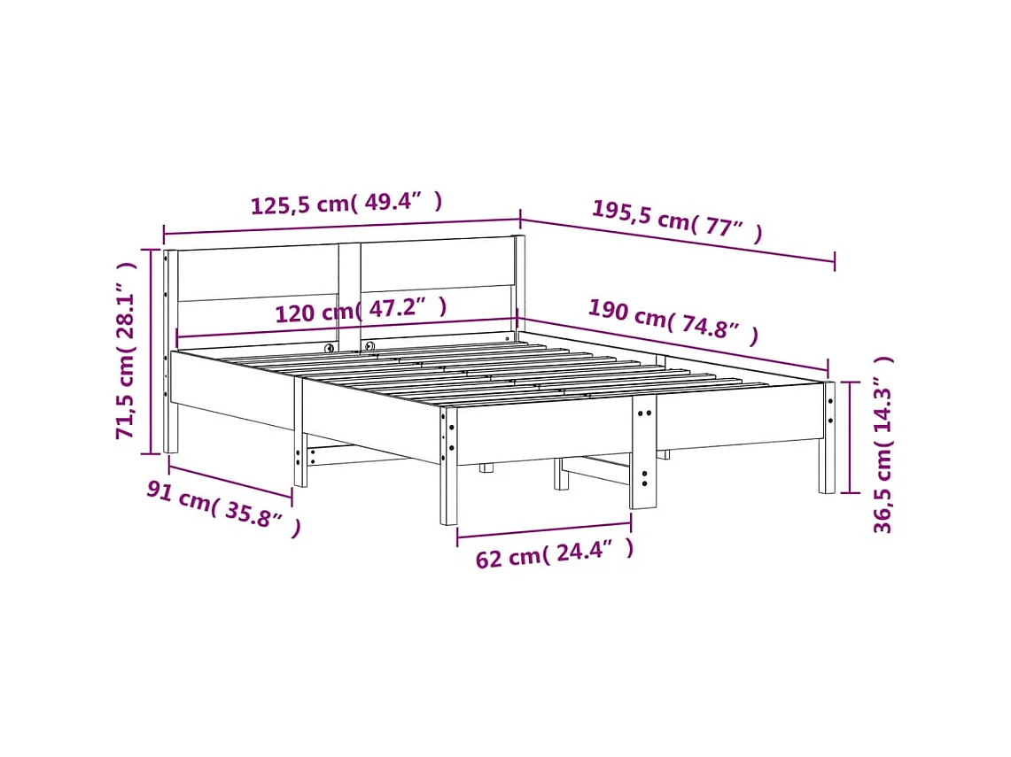 Lit simple | Lit adulte, enfant | Cadre de lit cire marron 120x190cm bois pin massif