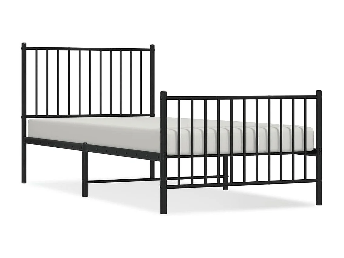 Lit simple | Lit adulte, enfant | Cadre de lit métal avec pied de lit noir 90x200 cm