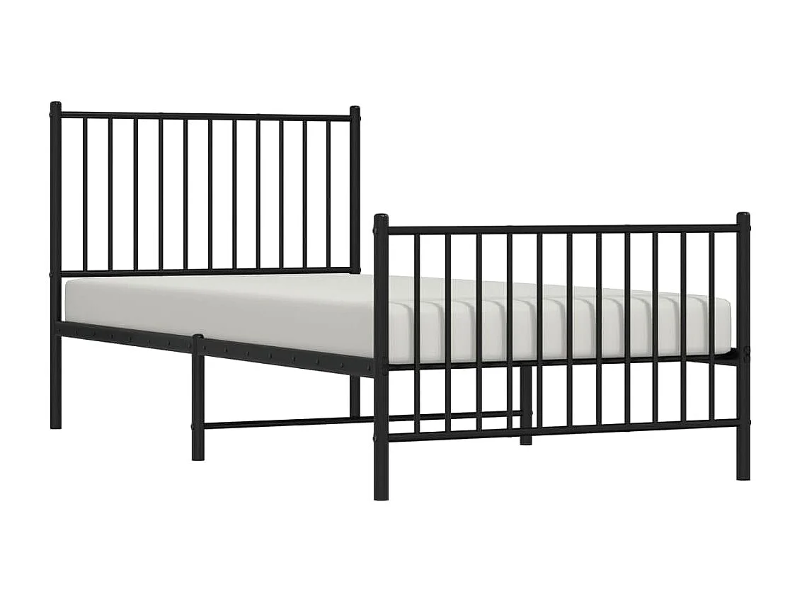 Lit simple | Lit adulte, enfant | Cadre de lit métal avec pied de lit noir 90x200 cm