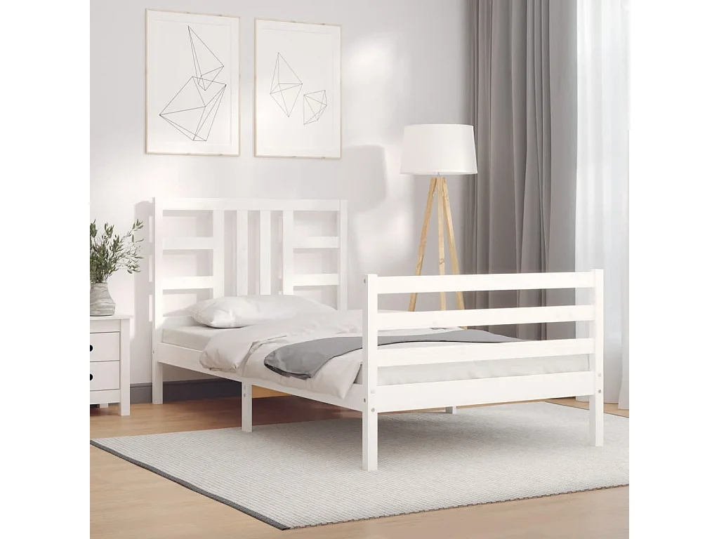 Lit simple | Lit adulte, enfant | Cadre de lit blanc 100x200 cm bois de pin massif
