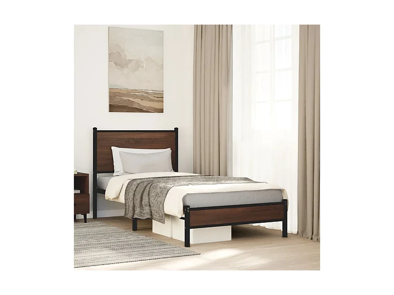 Lit simple | Lit adulte, enfant | Cadre de lit en métal chêne marron 90x200 cm