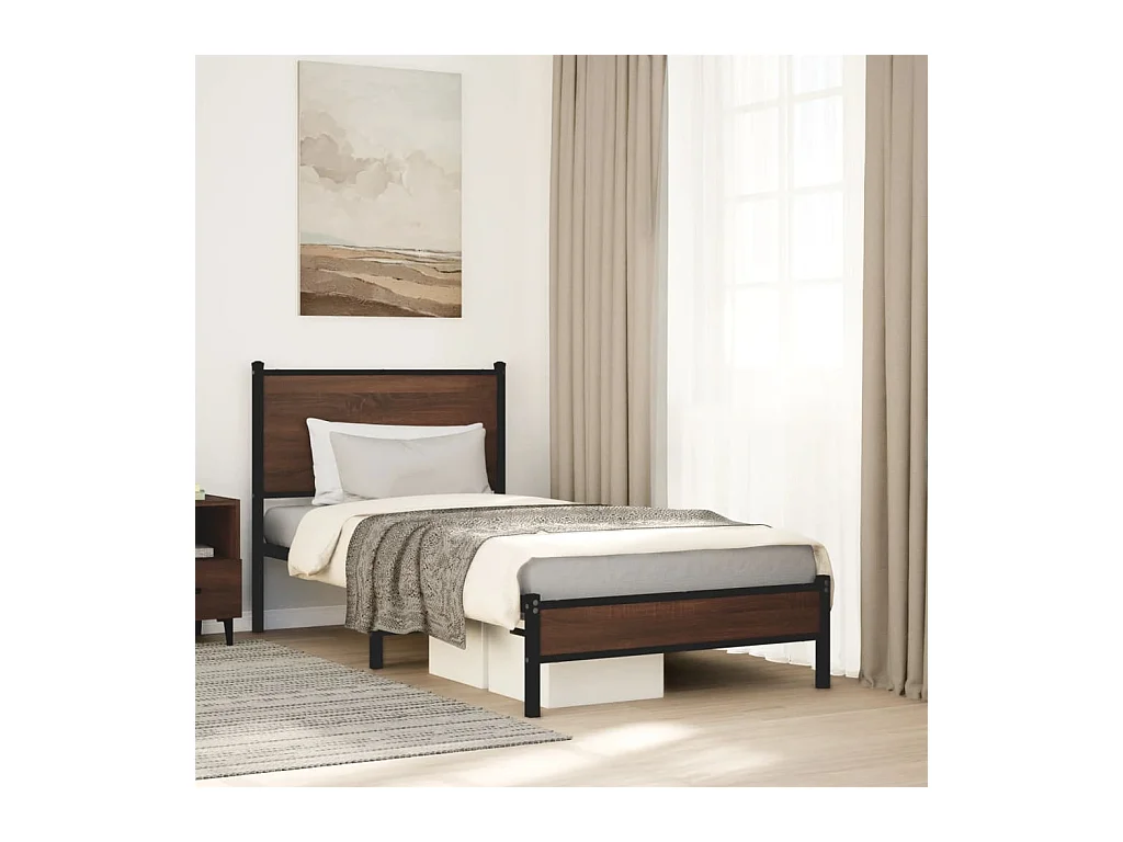 Lit simple | Lit adulte, enfant | Cadre de lit en métal chêne marron 90x200 cm