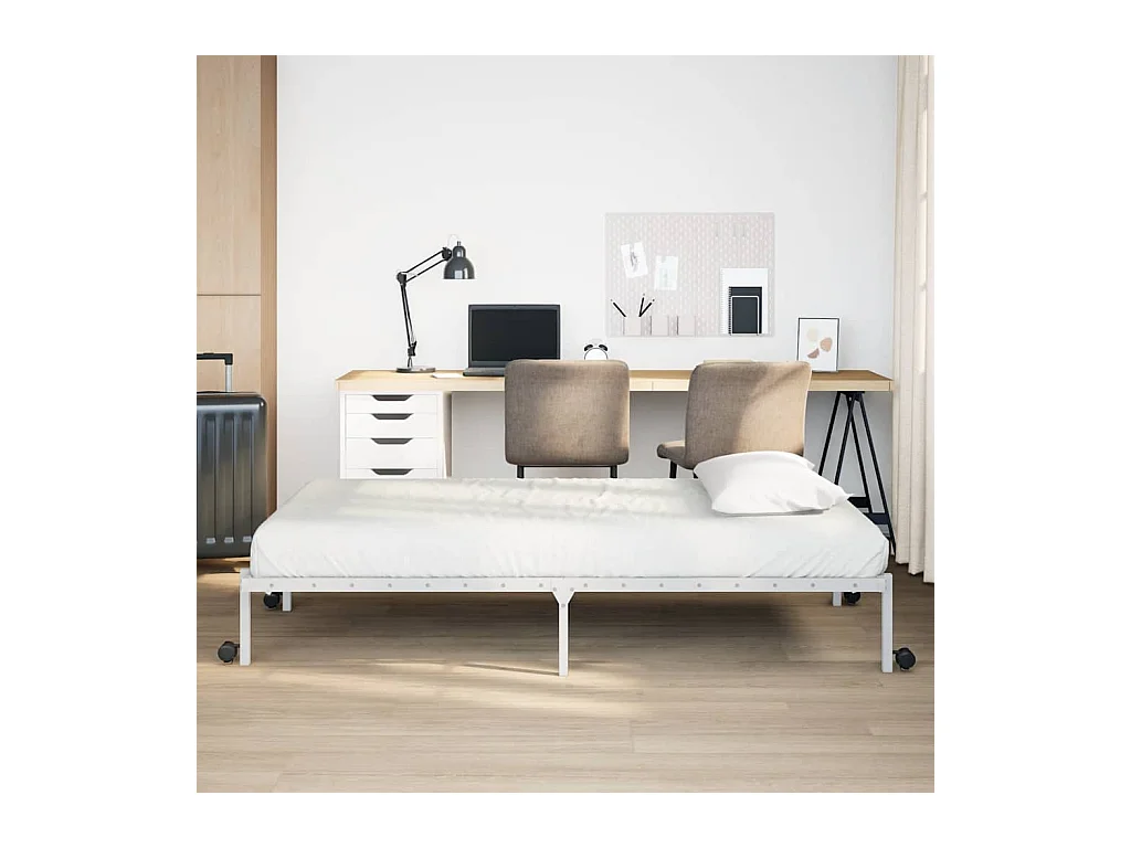 Lit simple | Lit adulte, enfant | Cadre de lit pliable blanc 107x203 cm acier