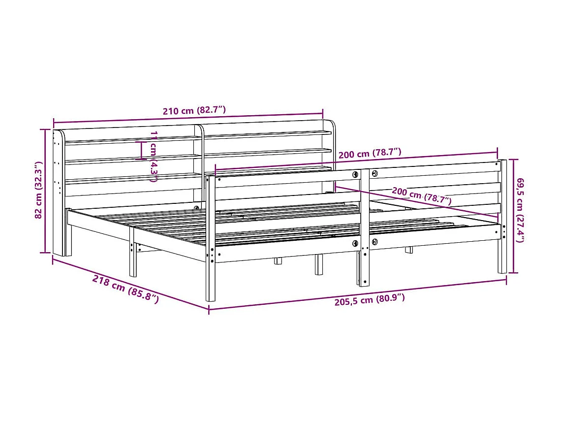 Lit double | Lit adulte | Cadre de lit cire marron 200x200cm bois pin massif
