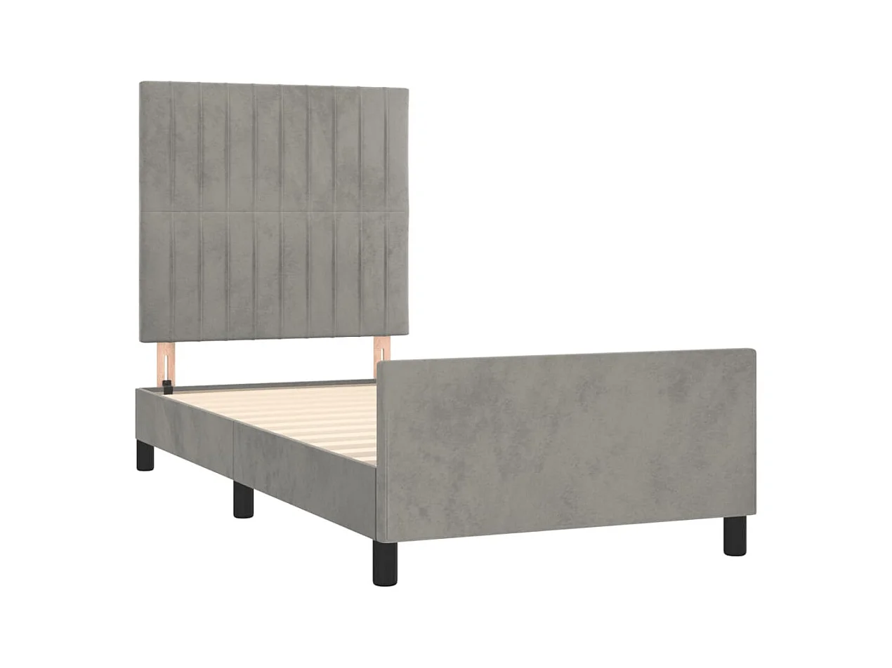 Lit simple | Lit adulte, enfant | Cadre de lit gris clair 90x200 cm velours