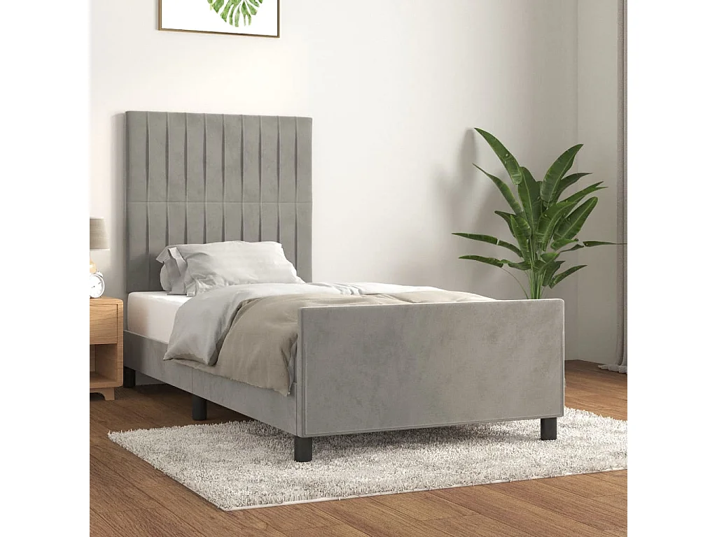 Lit simple | Lit adulte, enfant | Cadre de lit gris clair 90x200 cm velours