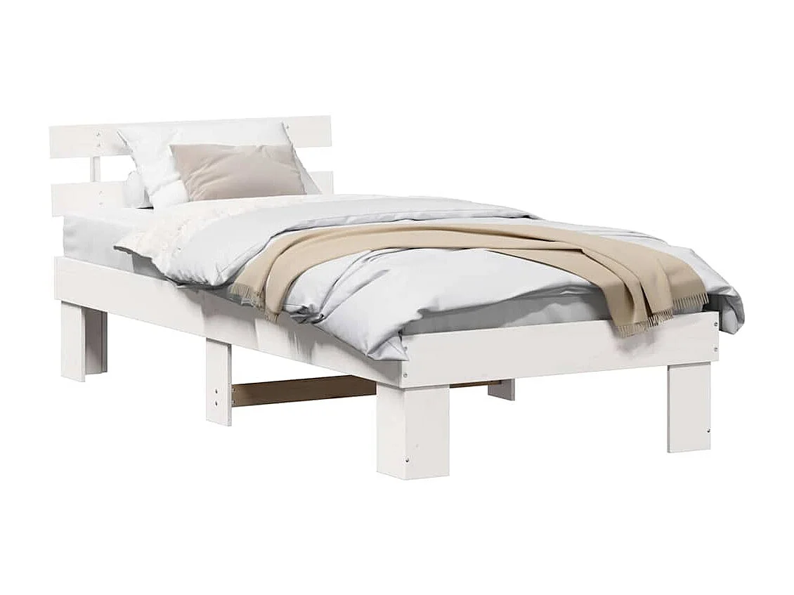 Lit simple | Lit adulte, enfant | Cadre de lit Blanc 75x190 cm Bois de pin massif