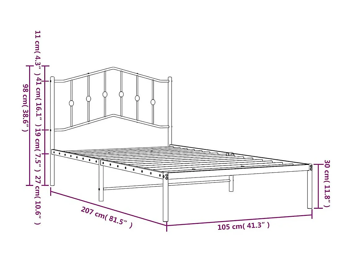 Lit simple | Lit adulte, enfant | Cadre de lit métal et tête de lit blanc 100x200 cm