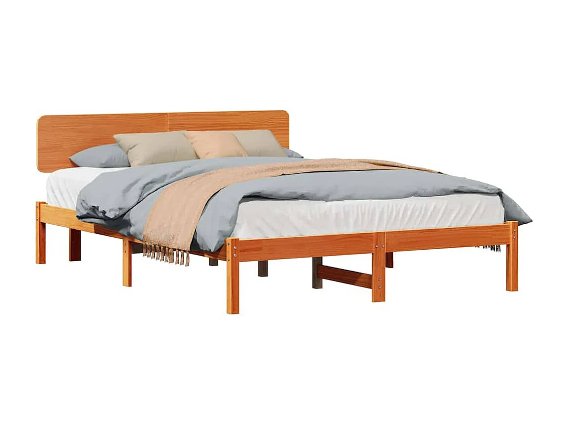 Lit double | Lit adulte | Cadre de lit Brun cire 150x200 cm Bois massif en pin