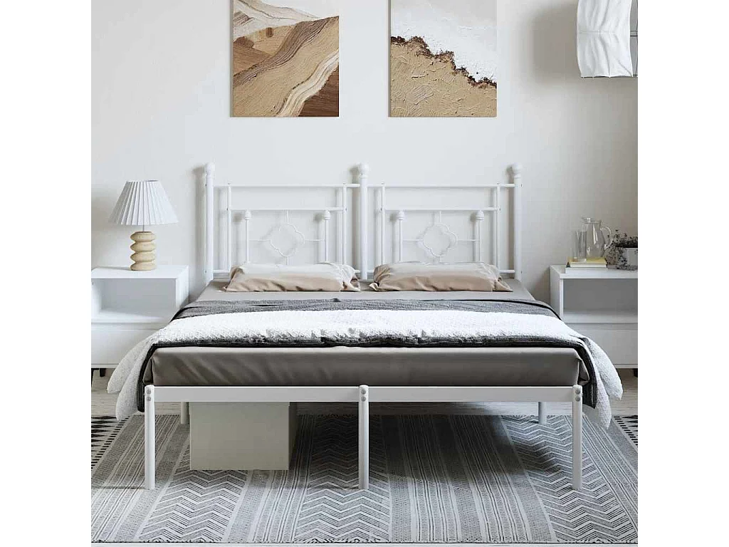 Lit double | Lit adulte | Cadre de lit métal et tête de lit blanc 193x203 cm