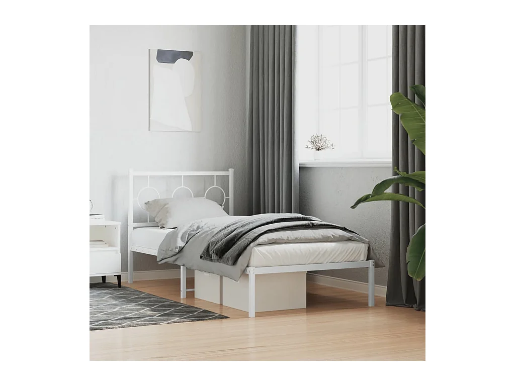 Lit simple | Lit adulte, enfant | Cadre de lit métal avec tête de lit blanc 90x190cm