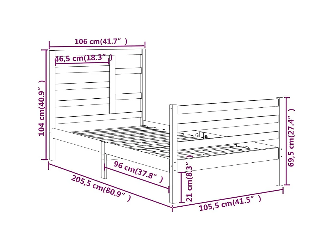 Lit simple | Lit adulte, enfant | Cadre de lit bois massif 100x200 cm