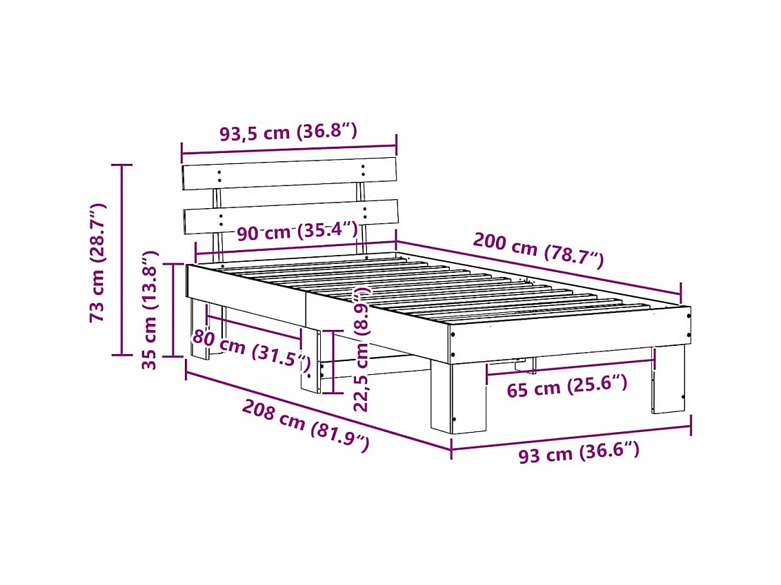 Lit simple | Lit adulte, enfant | Cadre de lit Blanc 90x200 cm Bois de pin massif