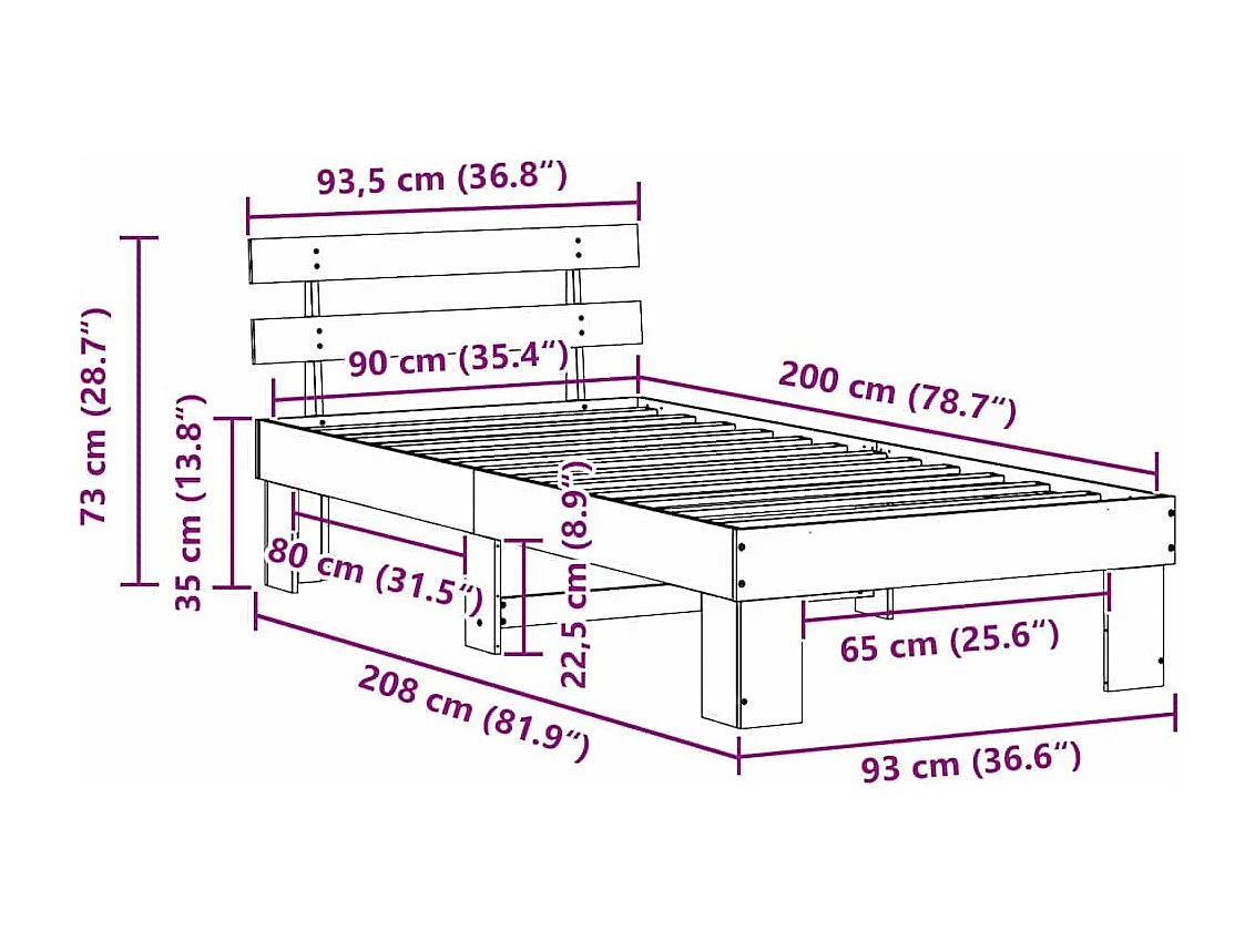 Lit simple | Lit adulte, enfant | Cadre de lit Blanc 90x200 cm Bois de pin massif