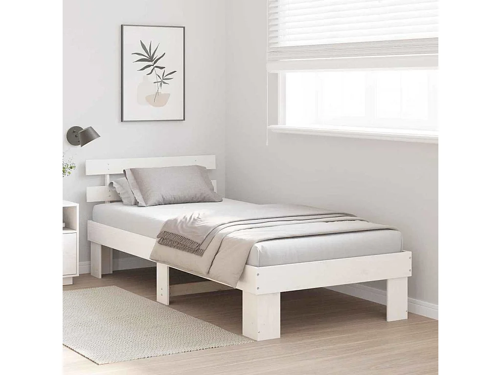 Lit simple | Lit adulte, enfant | Cadre de lit Blanc 90x200 cm Bois de pin massif