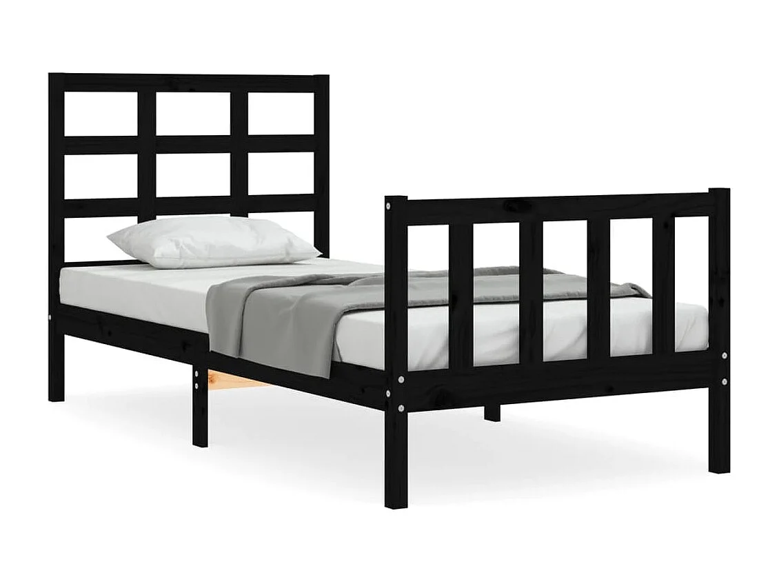 Lit simple | Lit adulte, enfant | Cadre de lit noir bois de pin massif 75x190 cm
