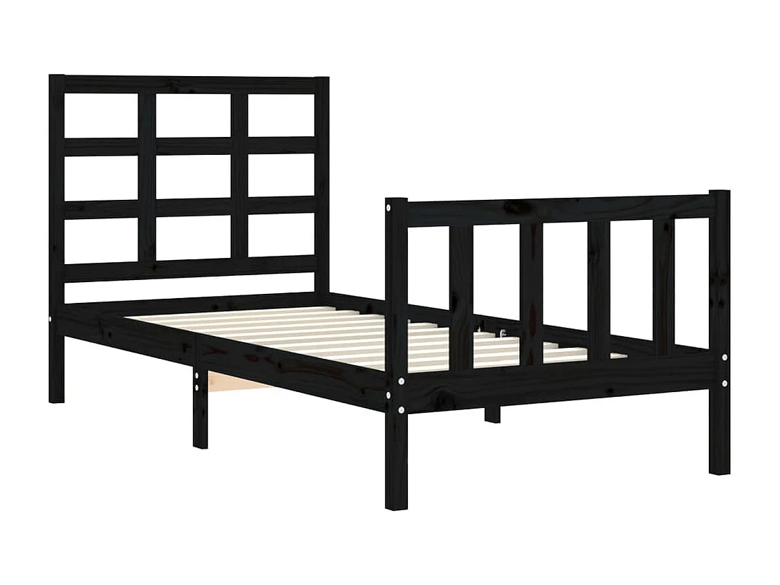 Lit simple | Lit adulte, enfant | Cadre de lit noir bois de pin massif 75x190 cm