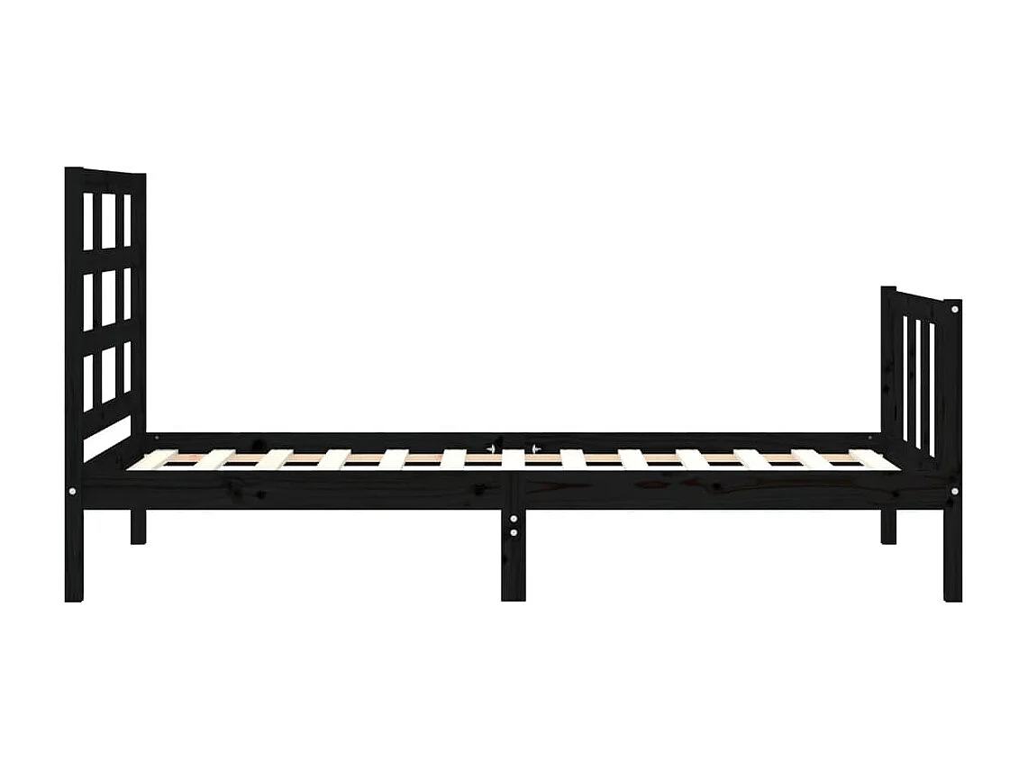 Lit simple | Lit adulte, enfant | Cadre de lit noir bois de pin massif 75x190 cm